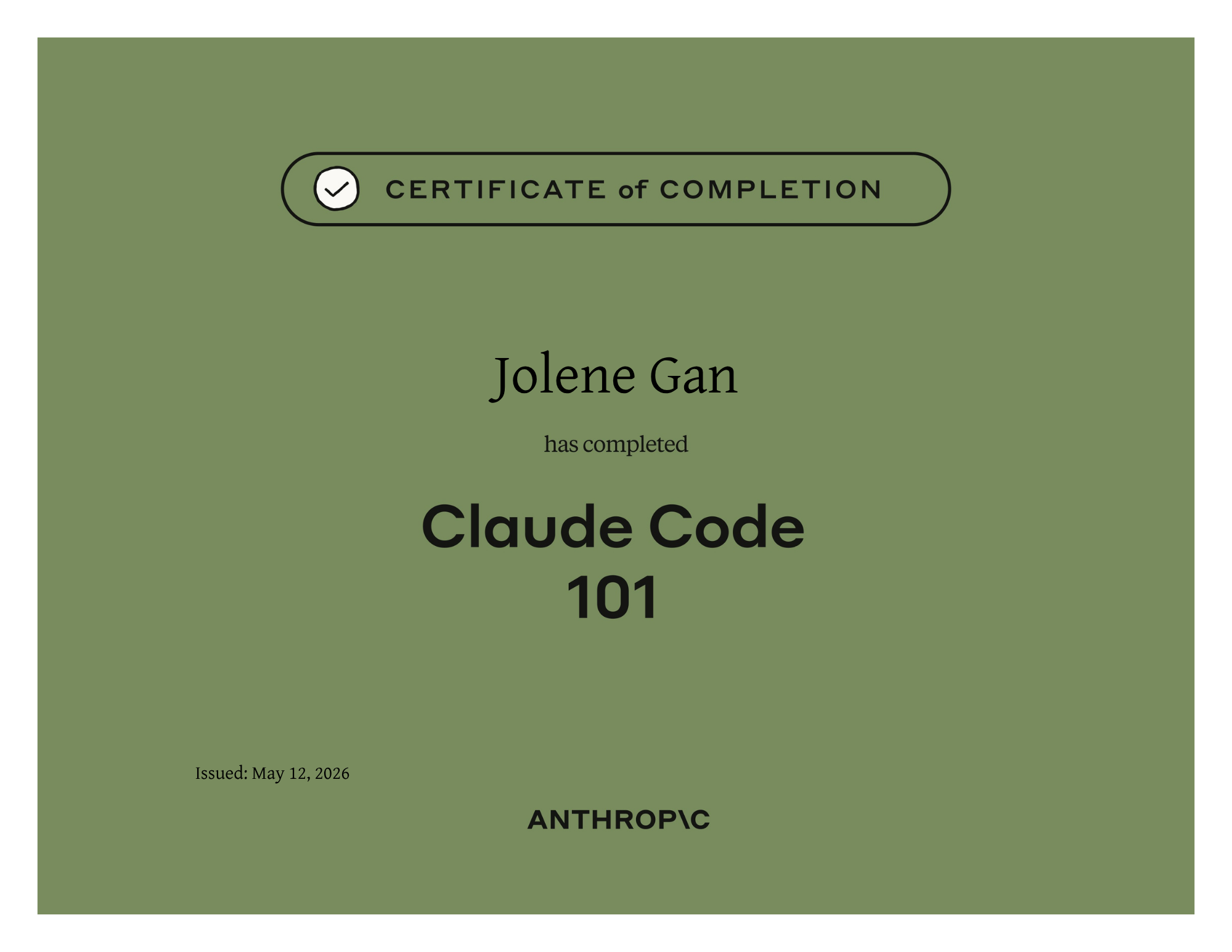 Claude Code 101 certificate