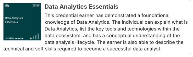 Data Analytics Essentials badge