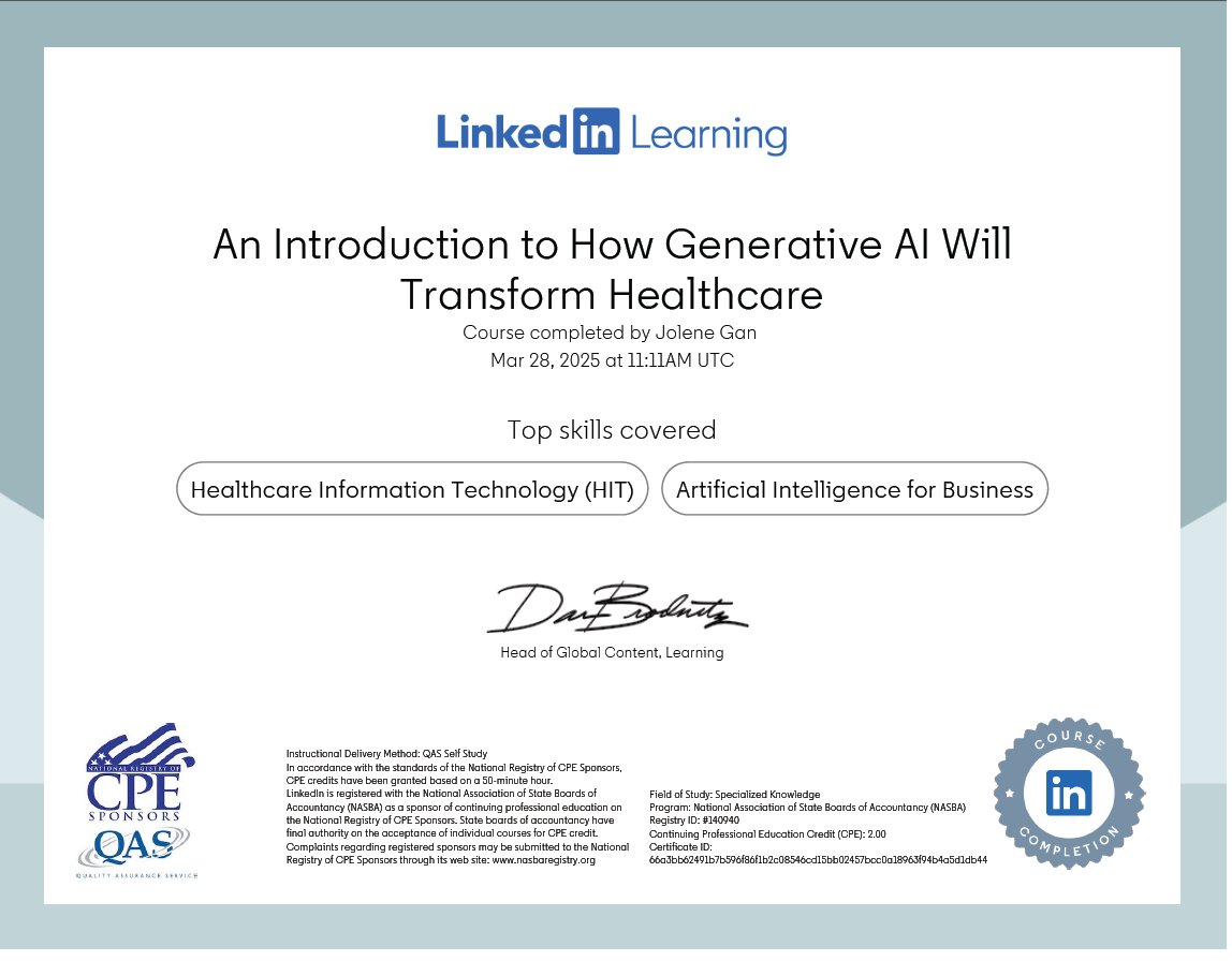 An Introduction to How Generative AI Will Transform Healthcare - LinkedIn Learning certificate