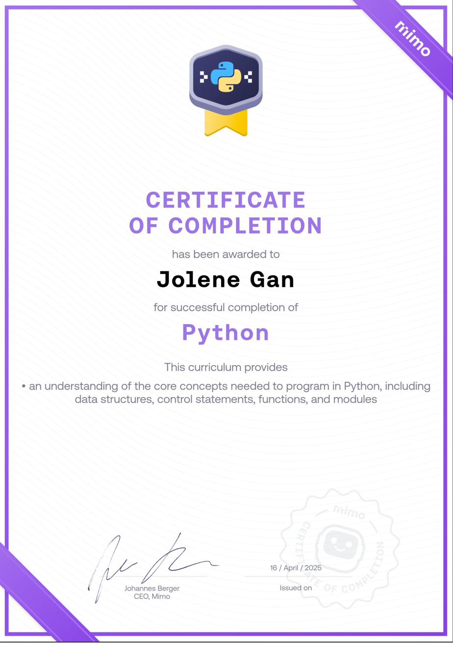 Mimo Python certificate