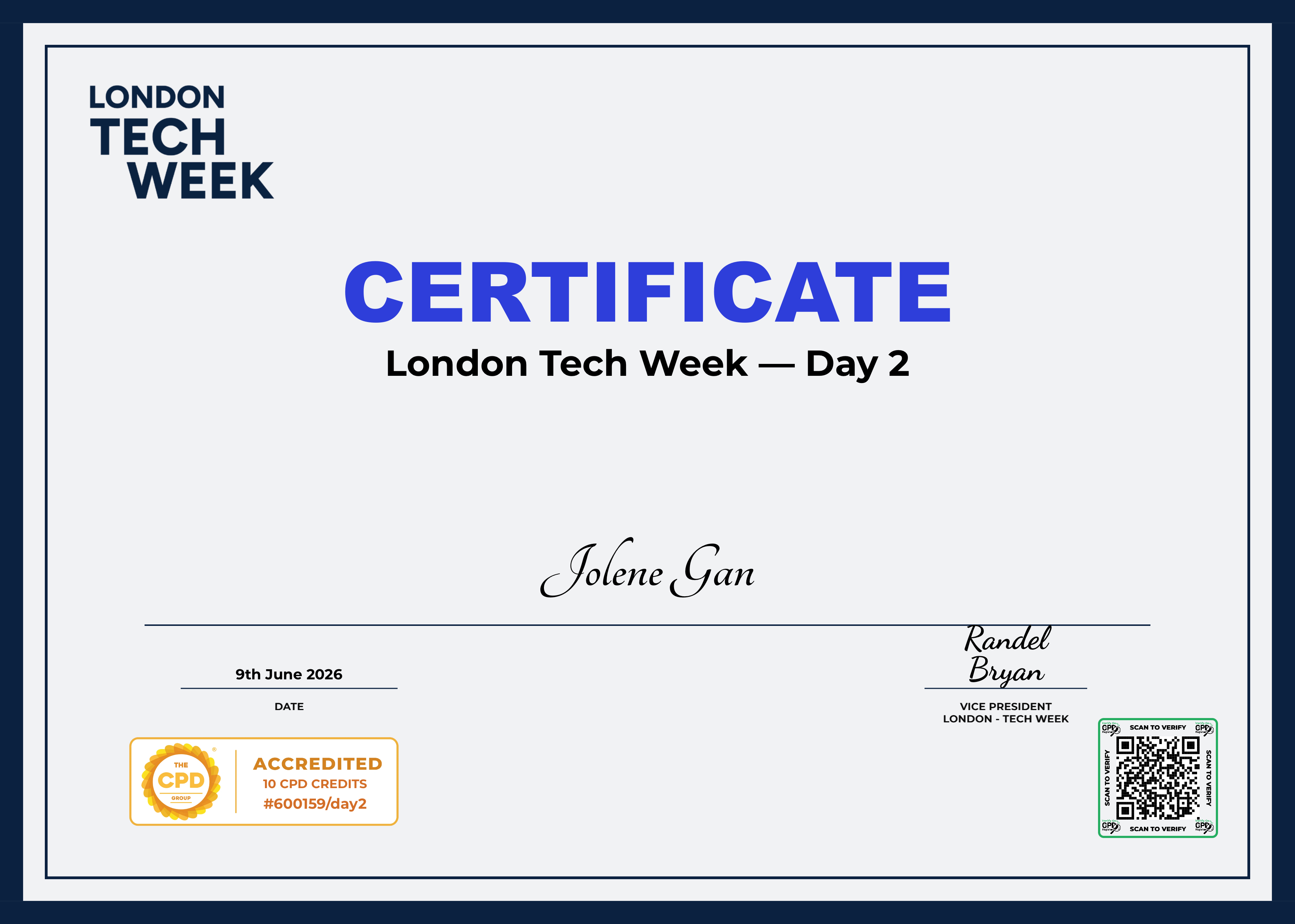 London Tech Week 2026 certificate of attendance
