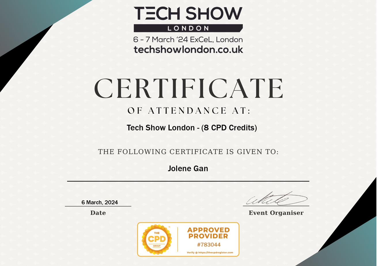 Tech Show London 2024 certificate of attendance